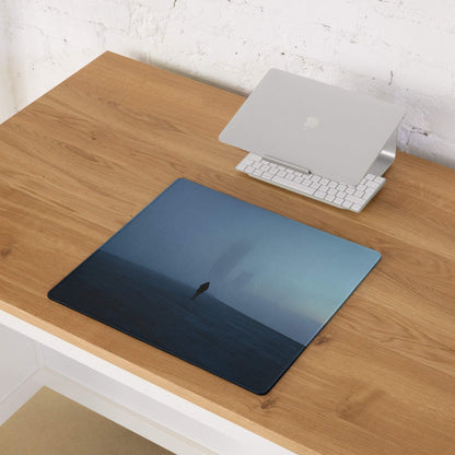 Blue mist horizon minimalist gaming mousepad with silhouette figure