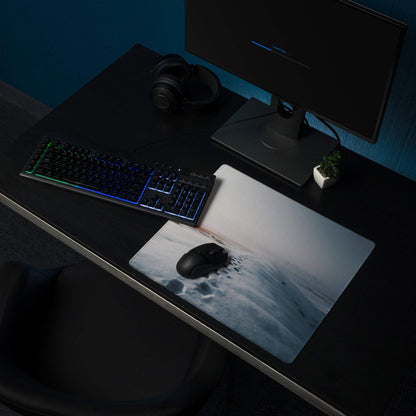 Calm Winter Blue Snowfield large gaming mouse pad with frosty wave design