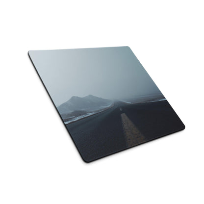 Square black gray coastal coaster glossy finish Calm Snowy Road scene