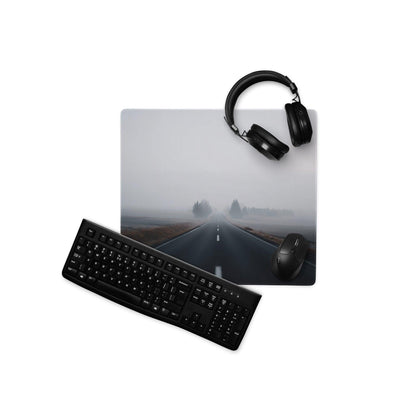 Black over-ear headphones on Misty Gray gaming mouse pad