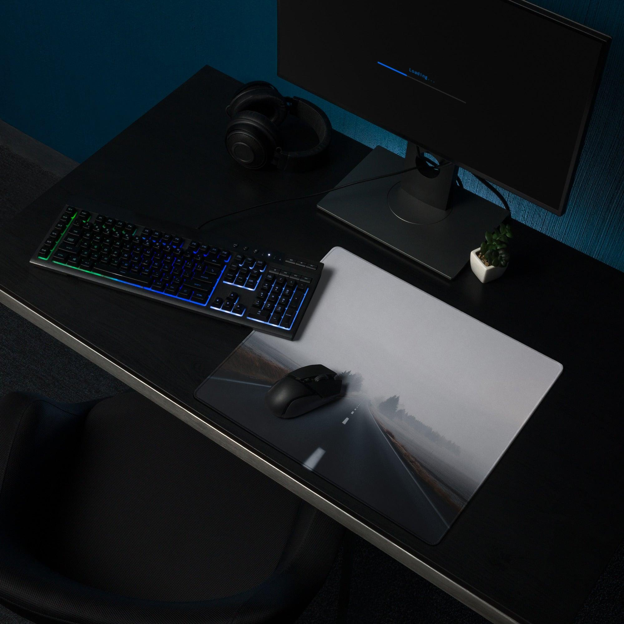 Professional ultra wide misty gray gaming mouse pad with minimalist road design