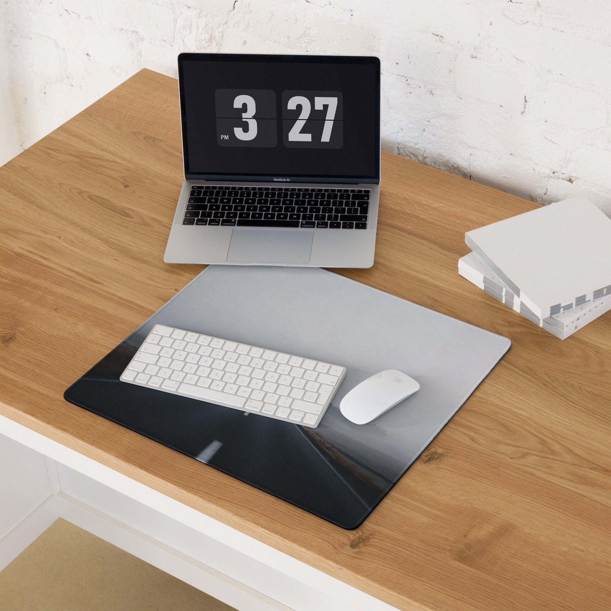 Professional Ultra Wide Misty Gray Mood Gaming Mouse Pad, black and gray abstract design