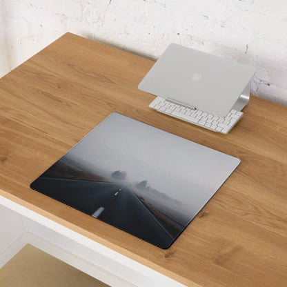 Gray black foggy road scene on Misty Gray Mood gaming mouse pad
