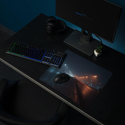 Night City Neon Glow Moody Blue cosmic gaming mouse pad
