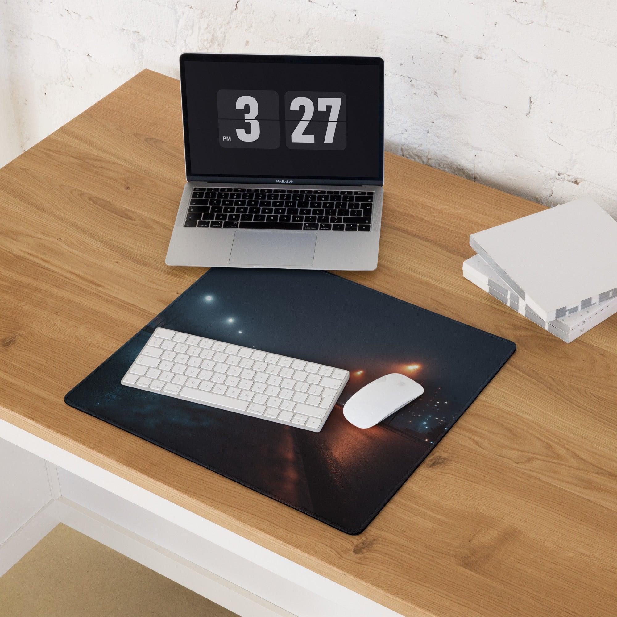 Black galaxy nebula starfield gaming mousepad with non-slip backing