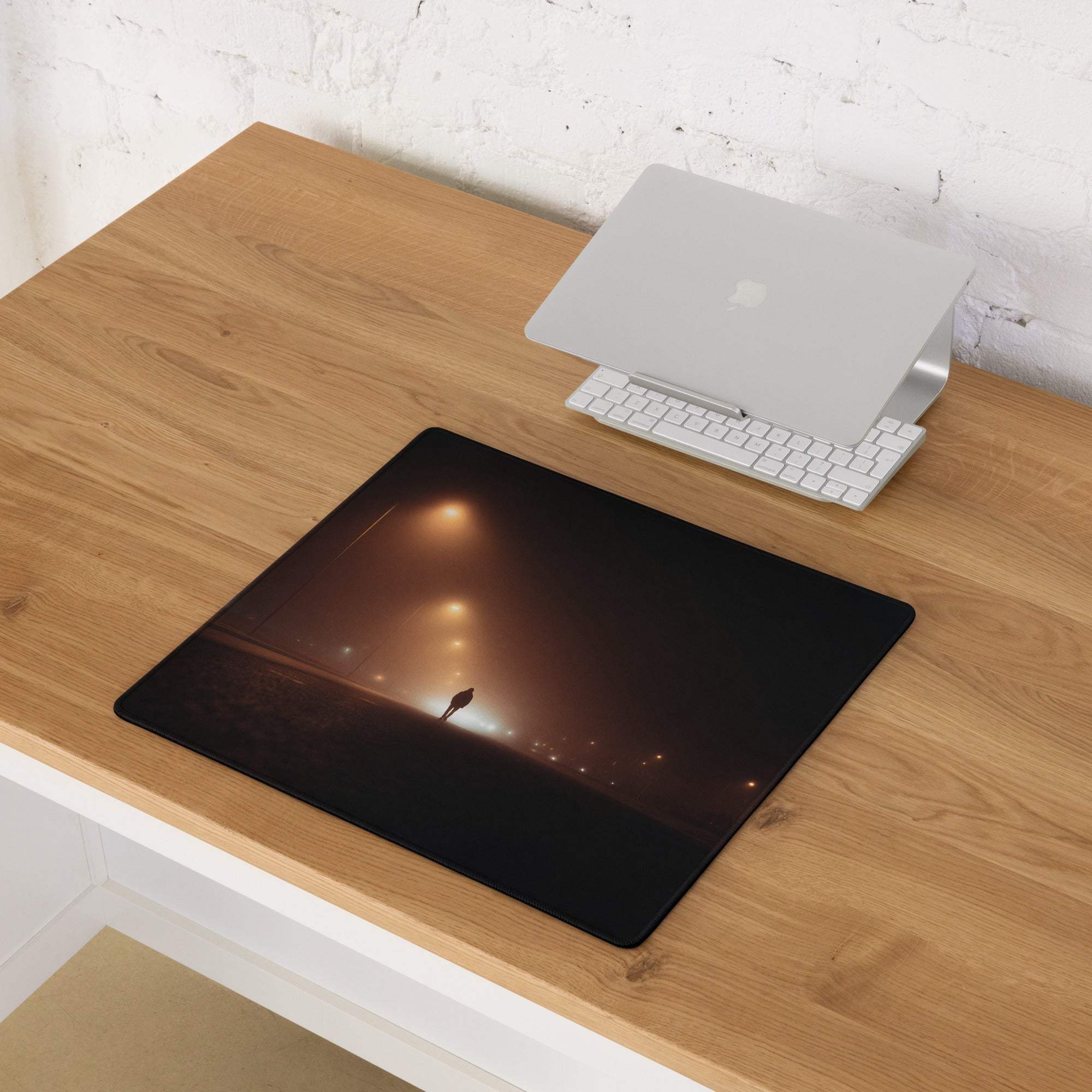 Dark Street Night large gaming mouse pad with misty street scene