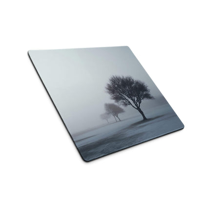 Grayscale misty forest trees square matte gaming mouse pad