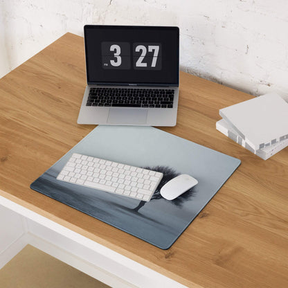 Gray tree silhouette on misty landscape large gaming mouse pad