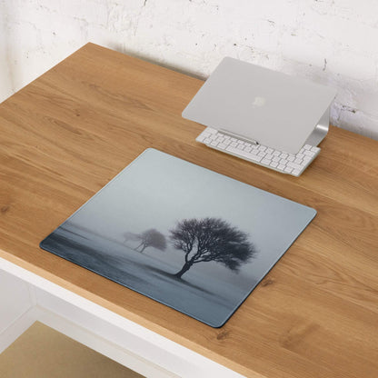 Calm misty forest monochrome trees landscape large gaming mouse pad
