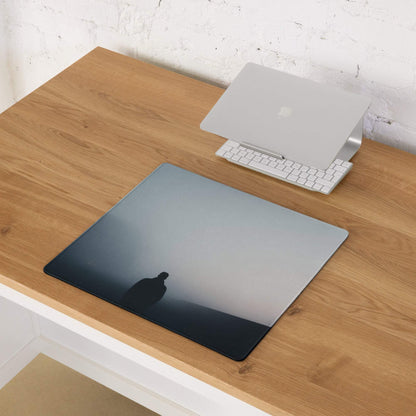 Sleek Moody Blue Gray laptop stand mat with minimalist silhouette on gradient sky