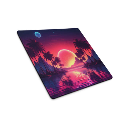 Vibrant neon sunset palm tree gaming mouse pad with large non-slip surface