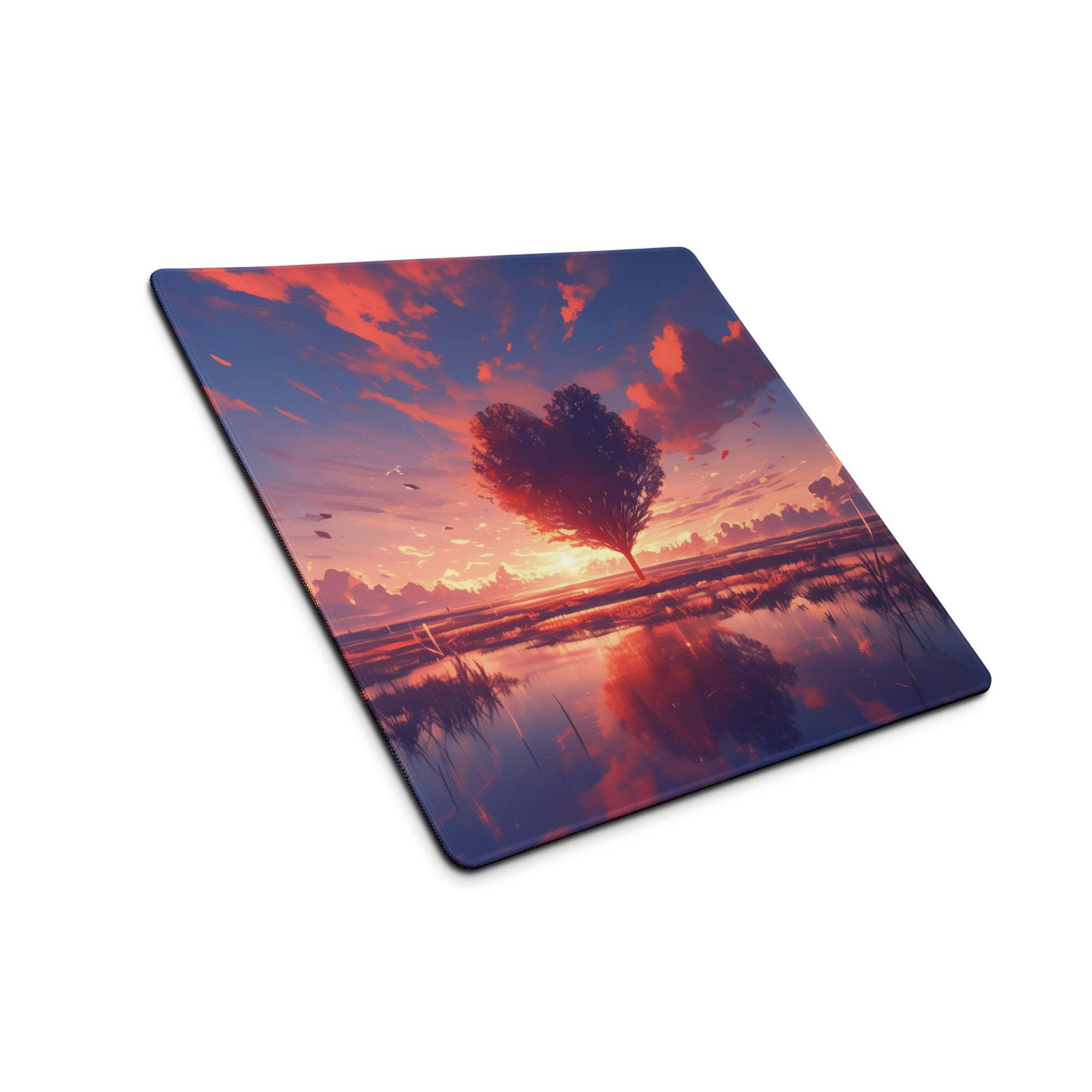 Anime heart tree sunset mousepad with non-slip base for Dota CSGO