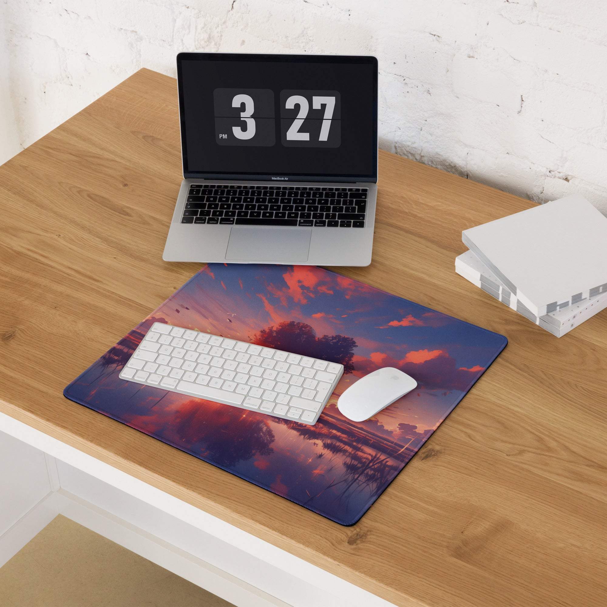 Vibrant sunset silhouetted trees mouse pad for Dota CSGO gaming