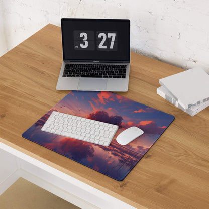 Vibrant sunset silhouetted trees mouse pad for Dota CSGO gaming