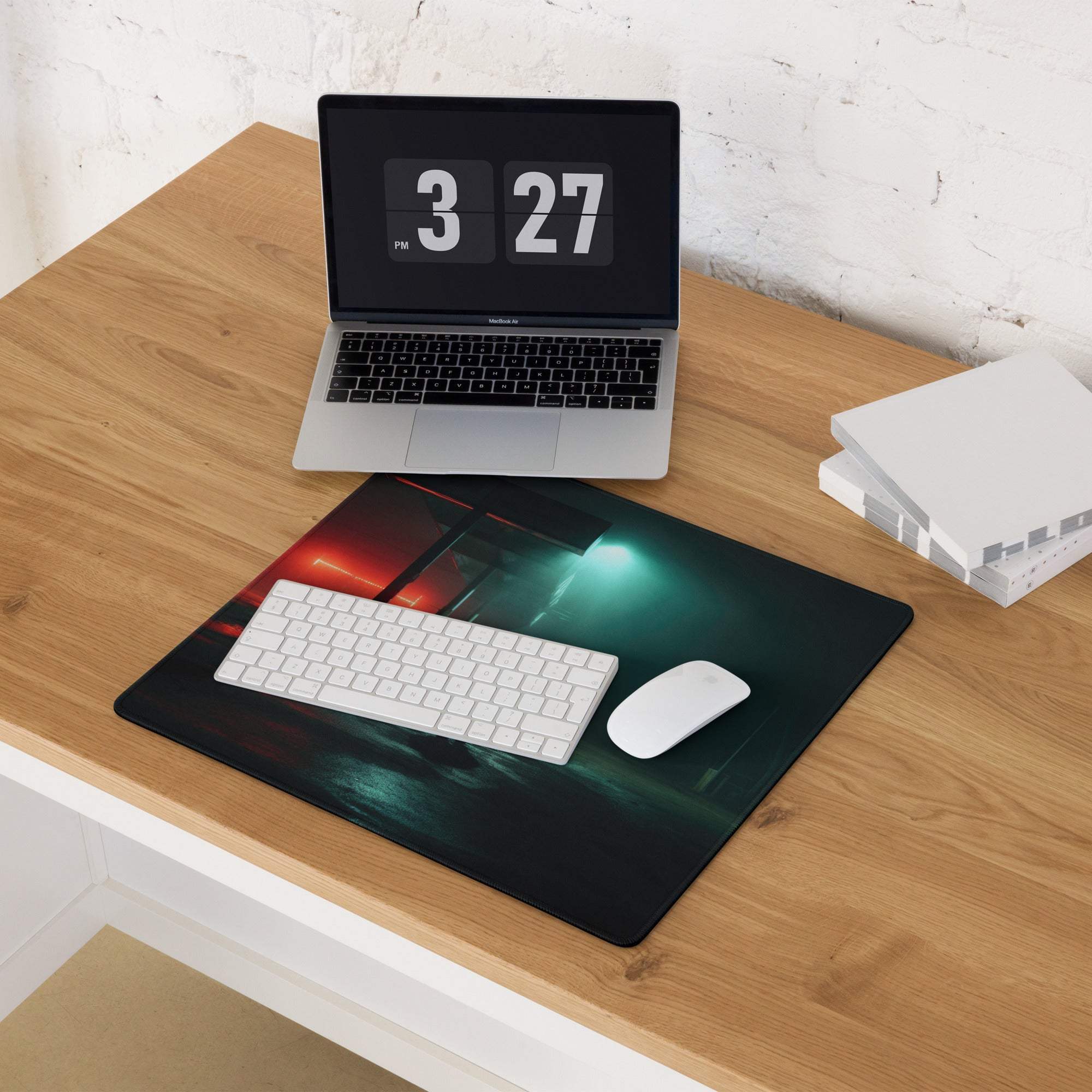 Black Noir Neon Night gaming mouse pad with red teal digital design