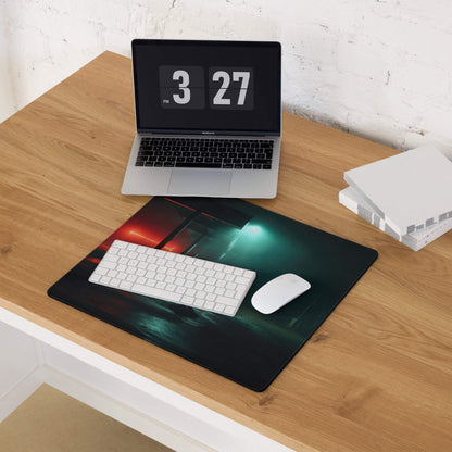 Black Noir Neon Night gaming mouse pad with red teal digital design