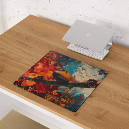 Vibrant airplane artwork gaming mouse pad large non-slip base red orange teal