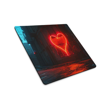 Cyberpunk neon heart in alley at night red glow gaming mouse pad
