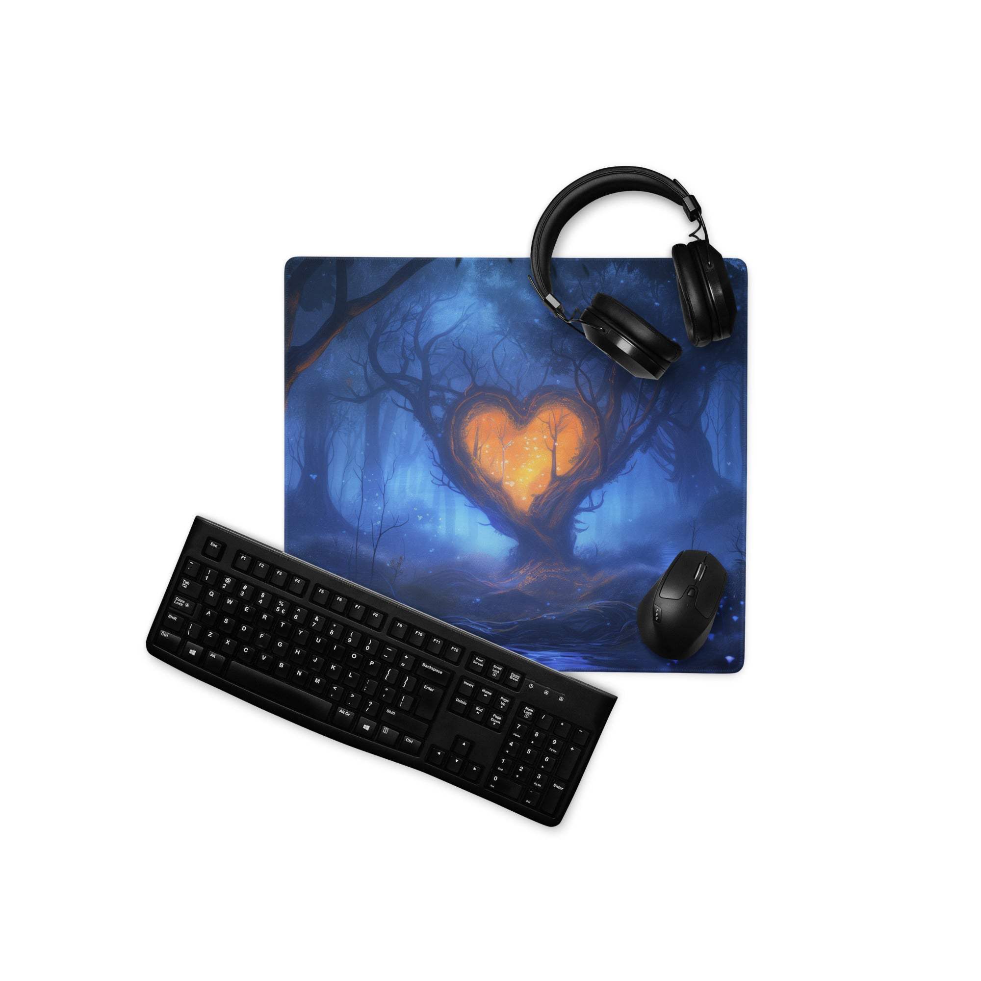 Epic Enchanting Fantasy Forest Heart Grove deep blue gaming mouse pad