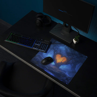 Epic Enchanting Fantasy Forest Heart Grove Twilight Mist blue orange glowing gaming mousepad