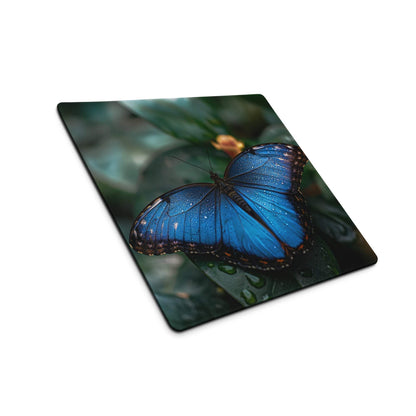 Vibrant blue butterfly large gaming mouse pad with non-slip backing