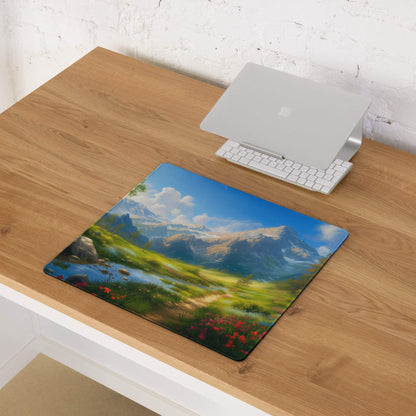 Serene mountain landscape gaming mouse pad with non-slip backing