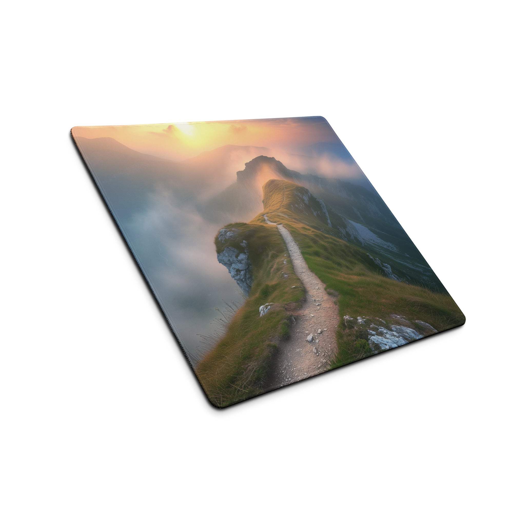 Vibrant sunrise mountain ridge gaming mouse pad with large size and non-slip backing