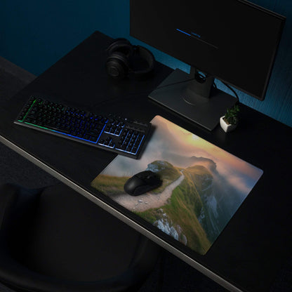 Vibrant sunrise mountain ridge gaming mouse pad with non-slip backing