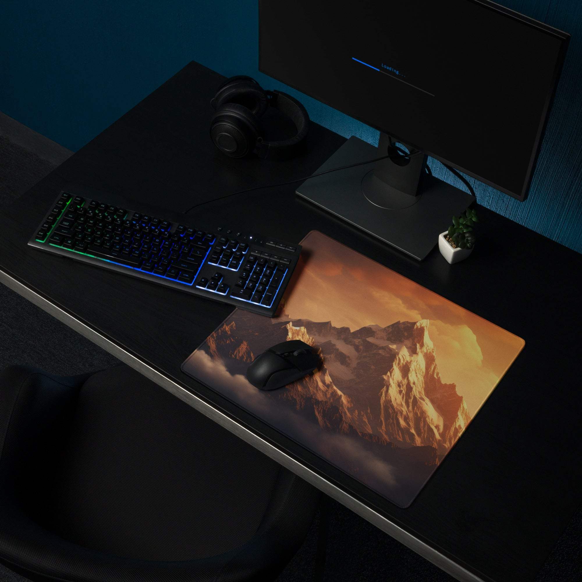 Epic Mountain Sunset large gaming mousepad with sunlit peaks