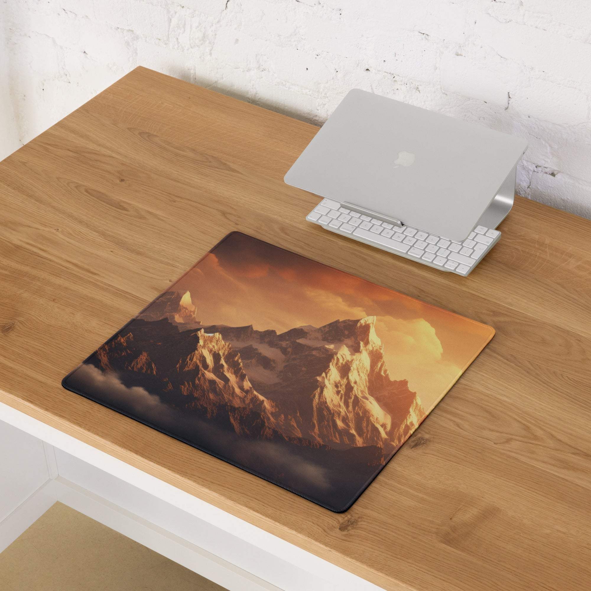 Epic Mountain Sunset large gaming mouse pad with vivid rugged peaks