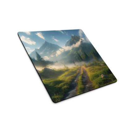 Serene mountain landscape gaming mouse pad with vivid peaks and path