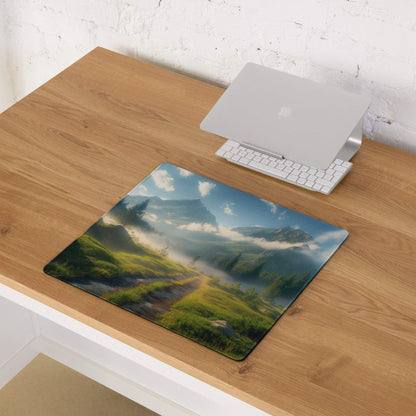Serene mountain landscape gaming mouse pad with vivid peaks and non-slip base