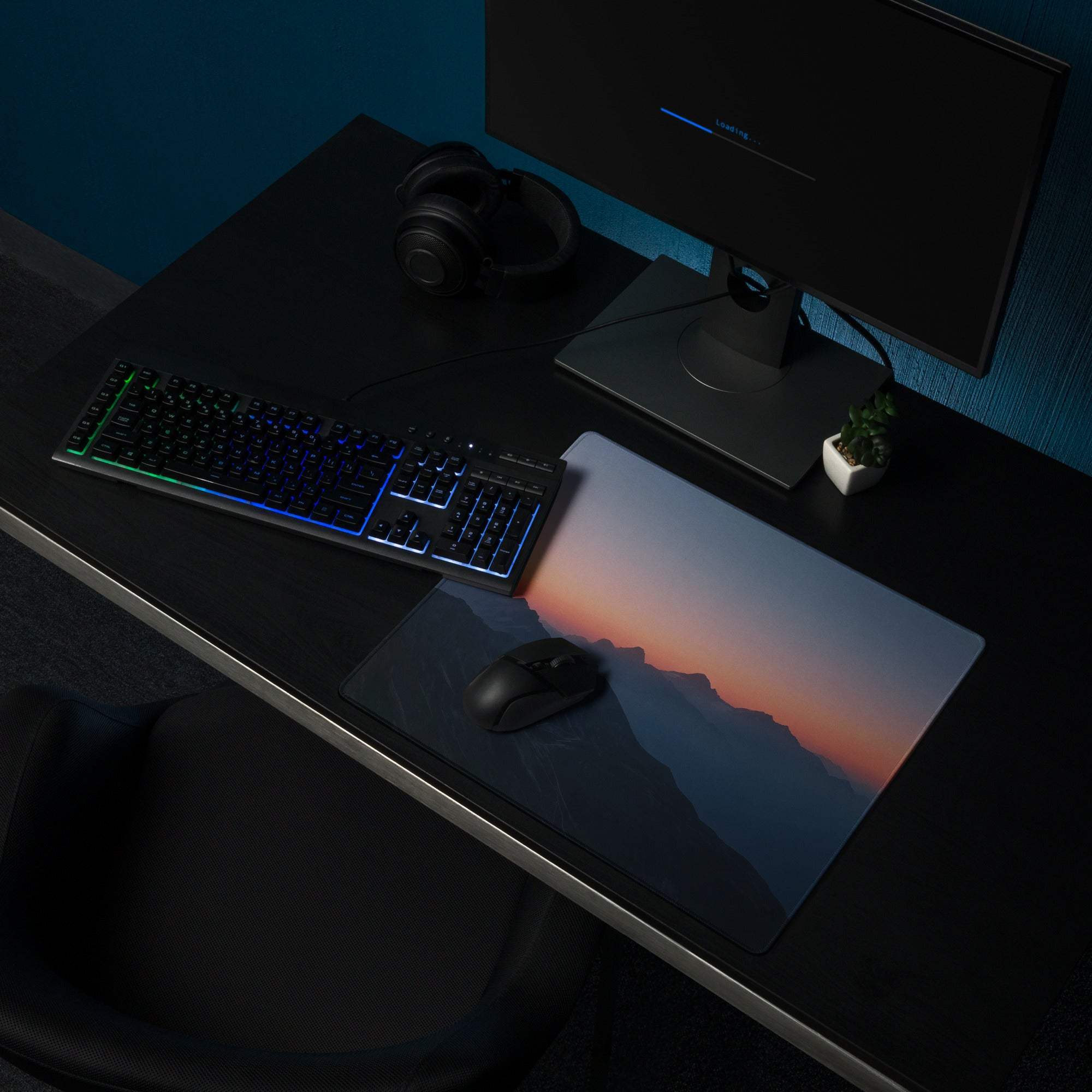 Minimalist mountain sunset warm orange large gaming mouse pad