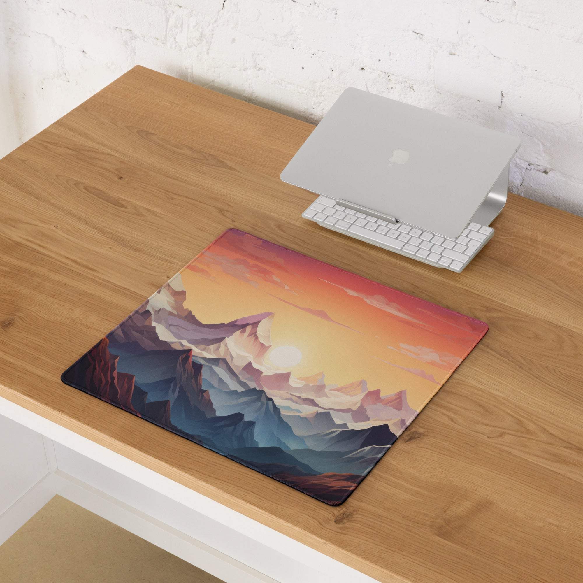 Vibrant mountain sunset gaming mouse pad with non-slip backing