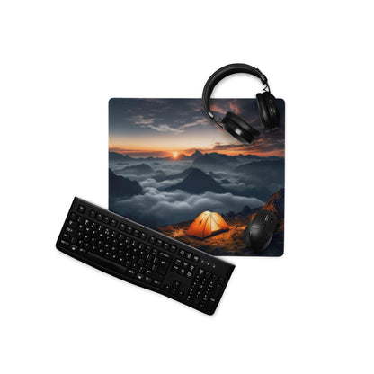 Epic Mountain Sunrise orange tent camping mouse pad with non-slip backing