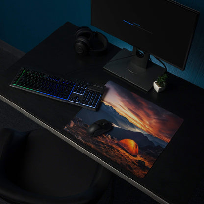 Epic large sunset mountain range gaming mouse pad with tent