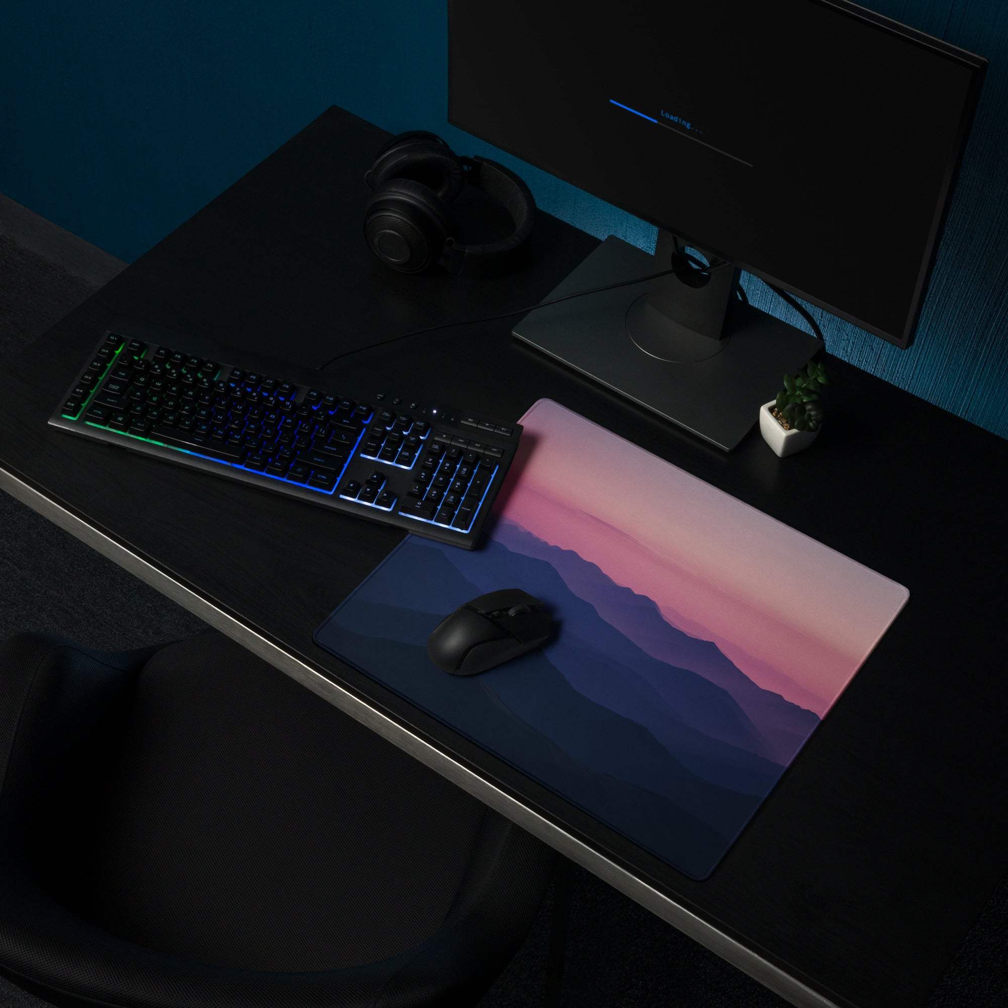 Twilight Mountain Range gaming mouse pad with sunset gradient and mountains
