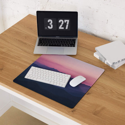 Twilight Mountain Range gaming mouse pad with pink-purple sunset gradient
