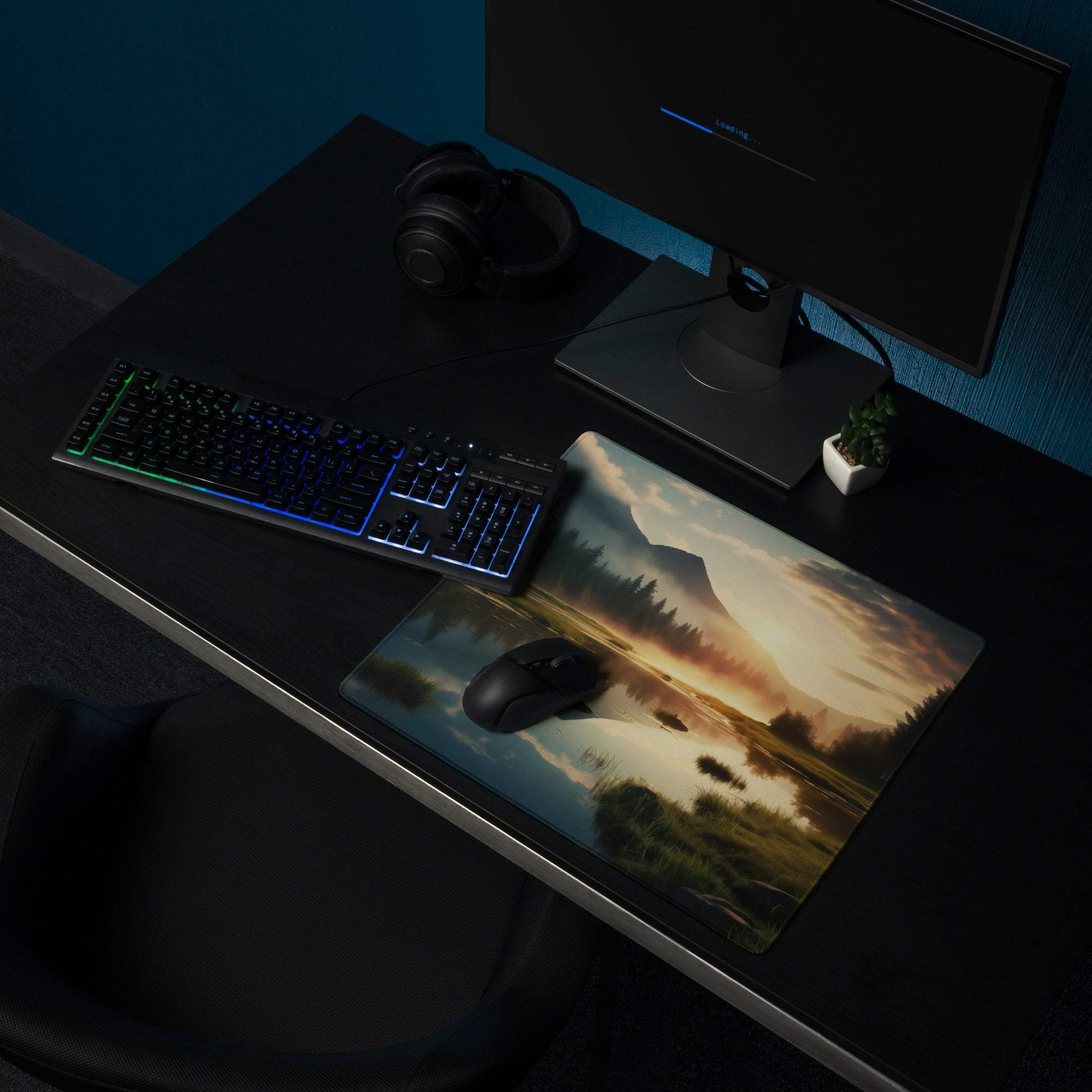 Scenic landscape sunrise warmth large gaming mouse pad with mountains and sunset
