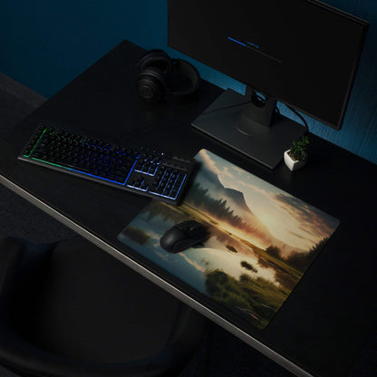 Scenic landscape sunrise warmth large gaming mouse pad with mountains and sunset