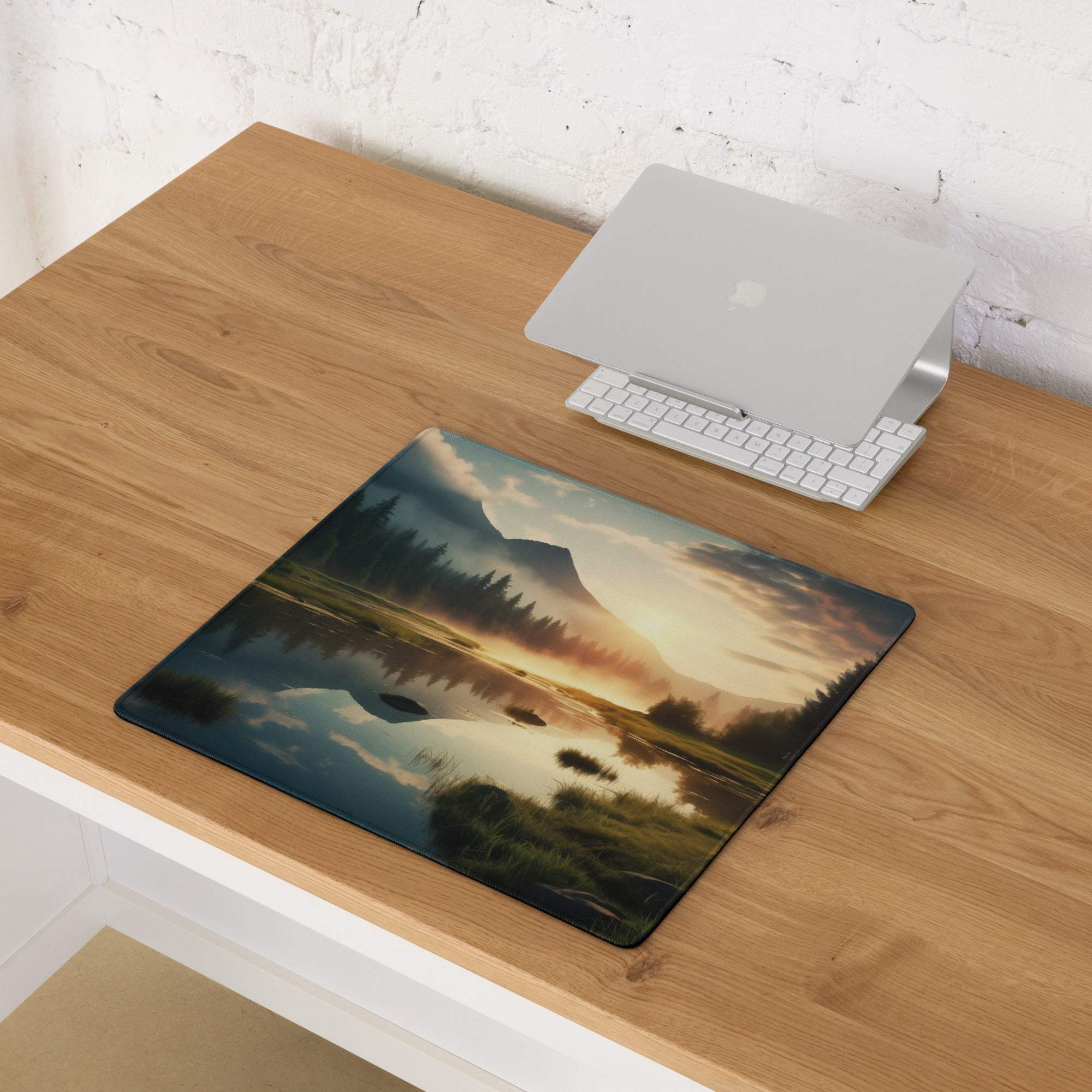 Scenic landscape sunrise warmth large gaming mouse pad with mountains and sunset reflection