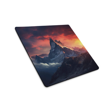Epic Mountain Sunrise gaming mouse pad with sunset peak and clouds