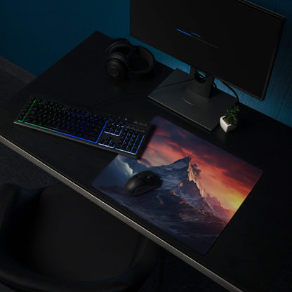 Epic Mountain Sunrise vibrant sunset mouse pad with jagged peaks