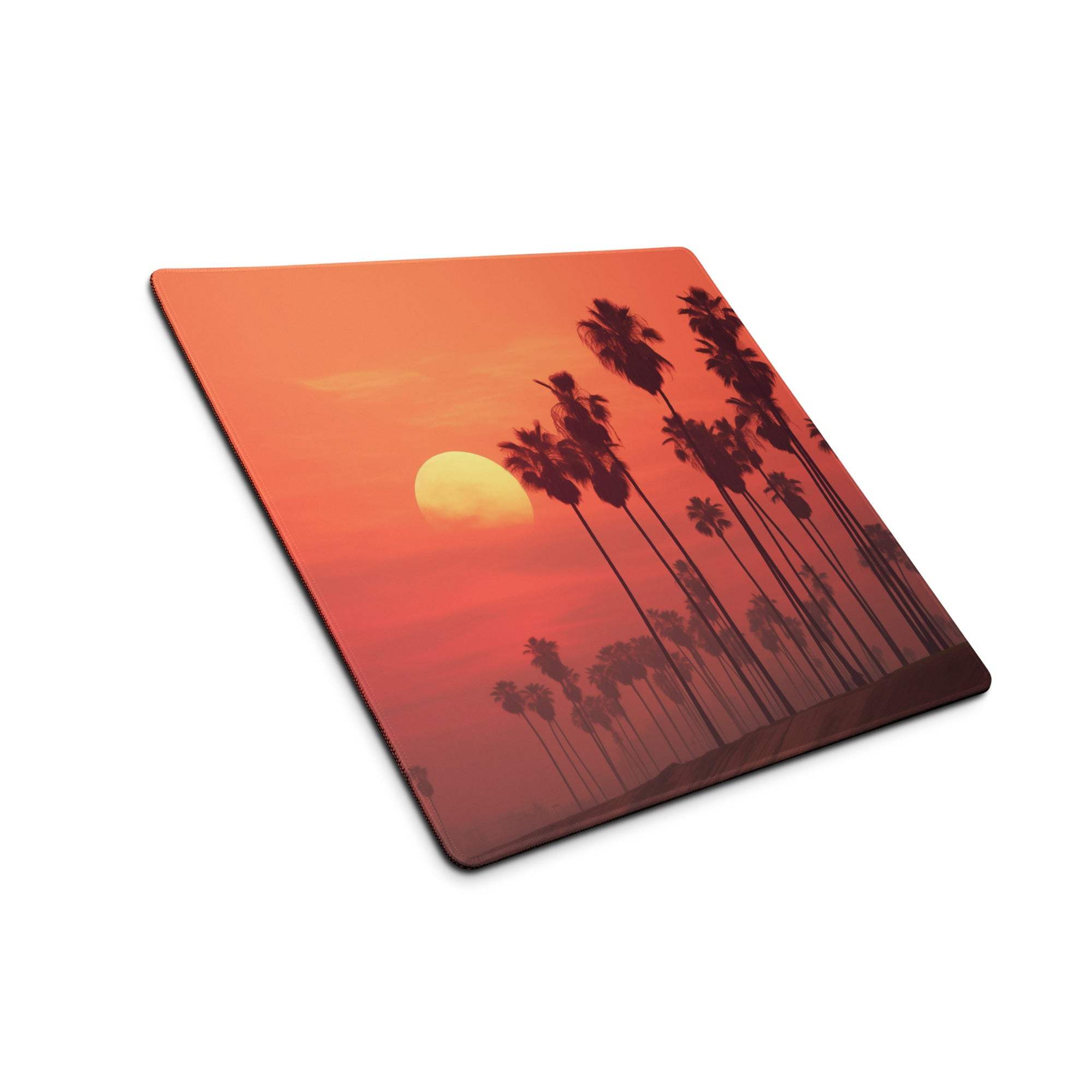 Vibrant sunset palm trees large gaming mouse pad with non-slip base