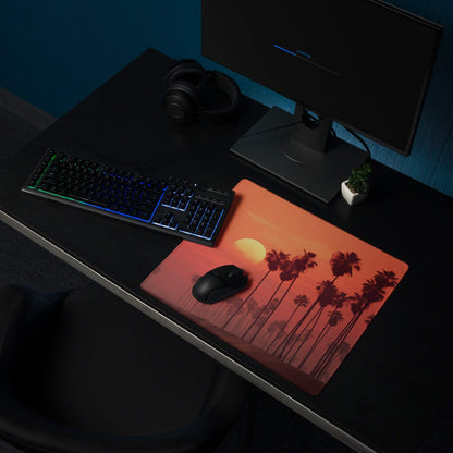 Vibrant sunset palm trees large gaming mouse pad with non-slip base