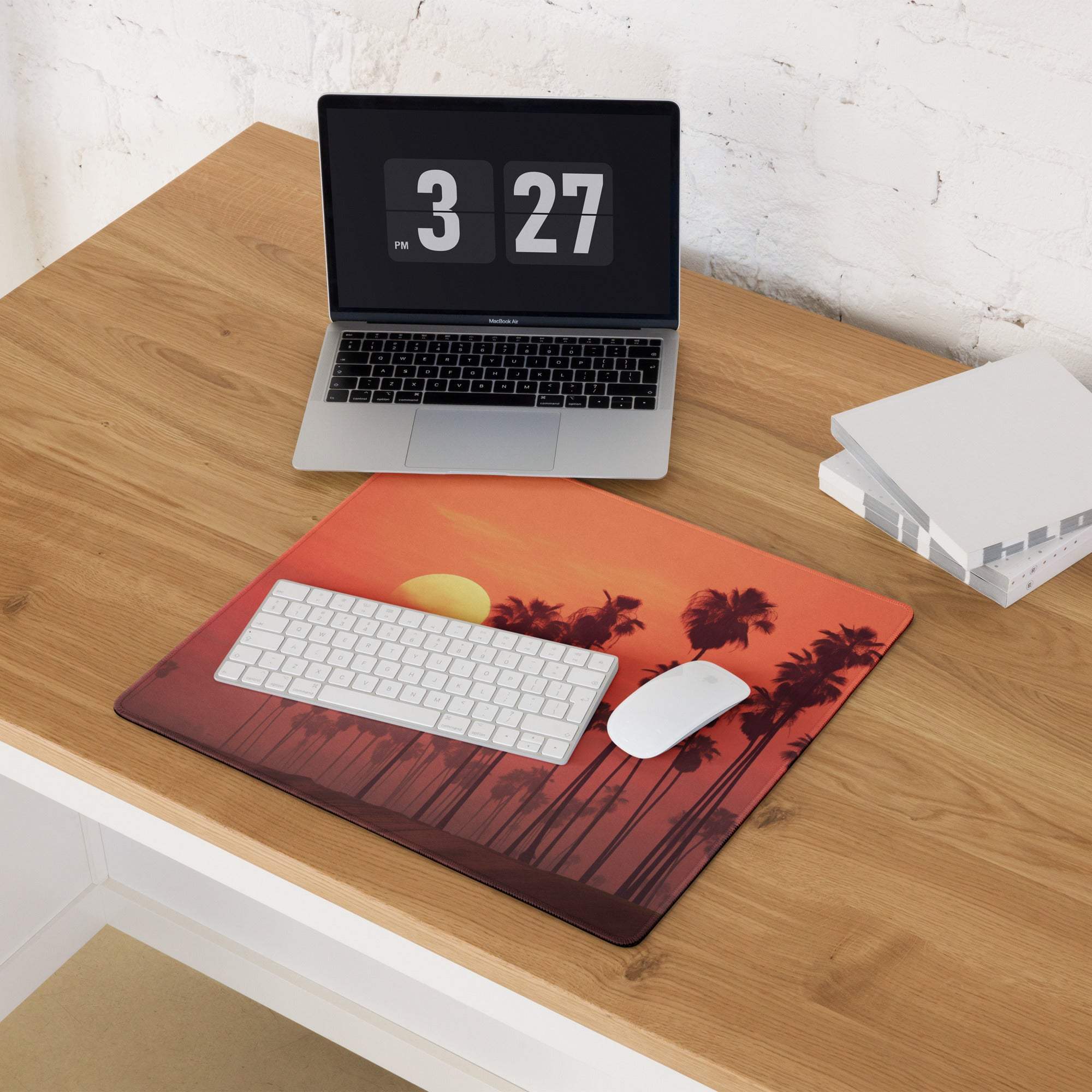 Vibrant orange red sunset palm trees gaming mouse pad