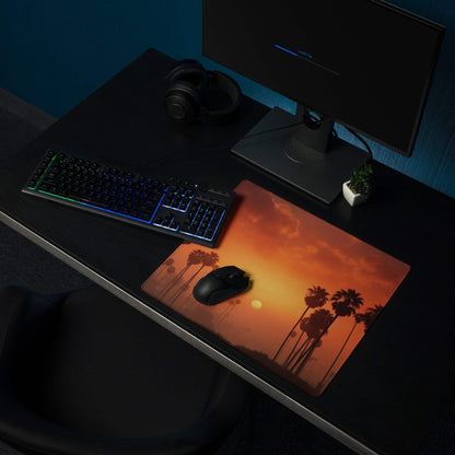 Large Sunset Palm Silhouettes Gaming Mouse Pad, Orange Sky, Non-Slip Base