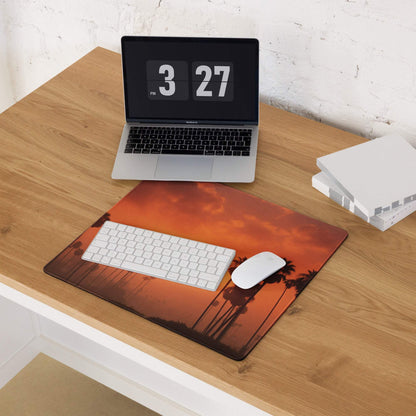Orange sunset palm tree design large gaming mousepad with non-slip base