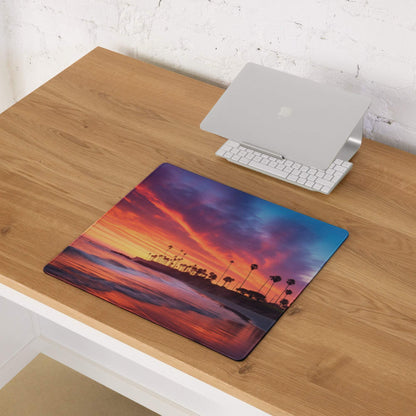 Vibrant sunset ocean palm trees large gaming mouse pad with non-slip backing
