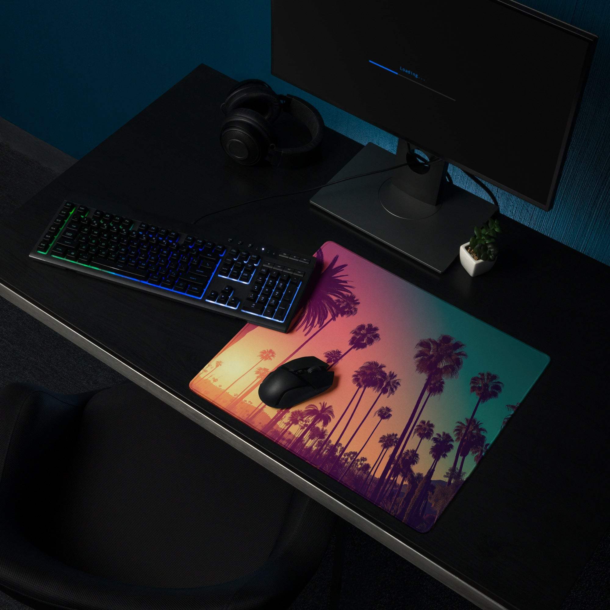 Vibrant tropical sunset palm trees gradient gaming mouse pad